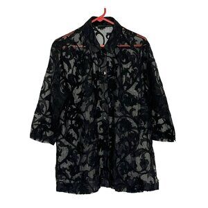 Sheer Floral Wimsigoth Fairy Grunge Button Up Top Oversized Medium 3/4 Sleeve